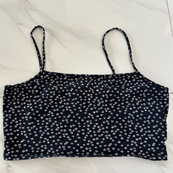 Navy Blue Forever 21 Flower Cropped Tank - Picture 1 of 1